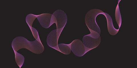 Modern multicolor gradient flowing wave lines. Parallel lines of vibrant color. Stylized line art background. curving and wavy gradient lines against a black background.
