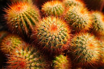 Closeup Orange Yellow Cactus Spines Group cacti succulents