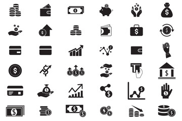 E-commerce and Payment Vector Graphics . money icon set. containing cash, saving, wallet, transfer, withdraw icons.