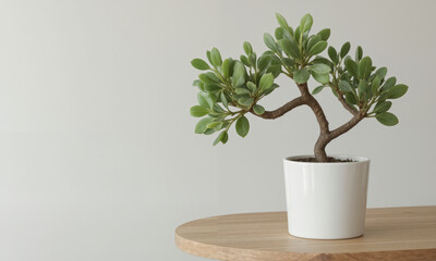 Fototapeta premium Jade Plant (Crassula ovata) Succulent with thick, oval leaves and a tree-like appearance. Typically grown in small to medium-sized ceramic