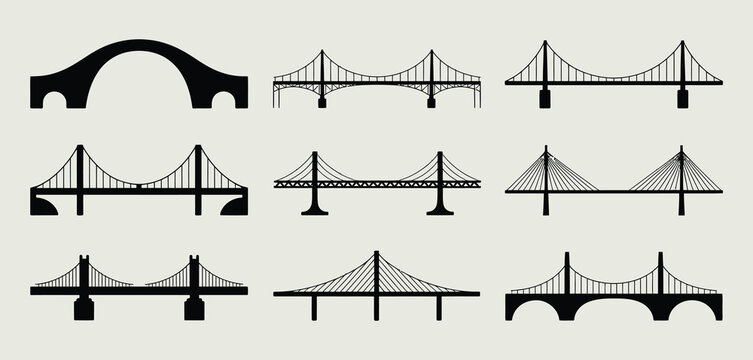 Fototapeta Twelve Different Types of Bridges Vector Illustrations