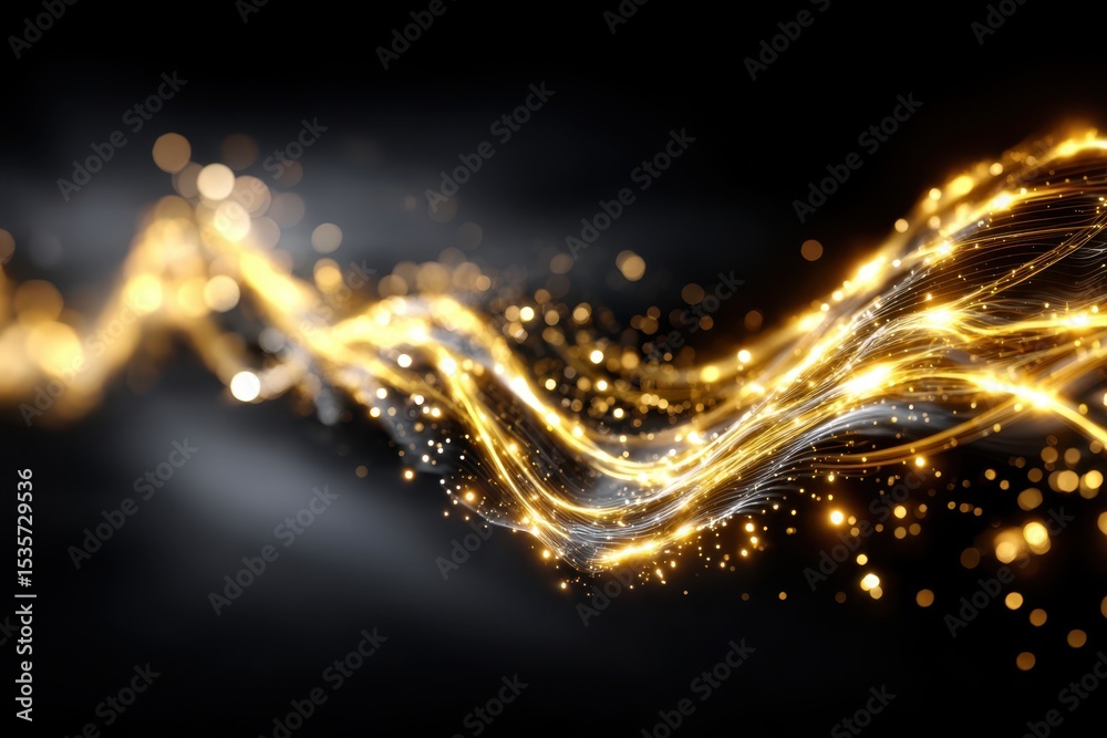 Poster golden light waves create a mesmerizing abstract pattern on a dark background