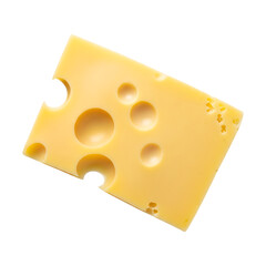 Isolated swiss cheese slice with holes food gourmet dairy product ingredient yellow background closeup view on transparent background
