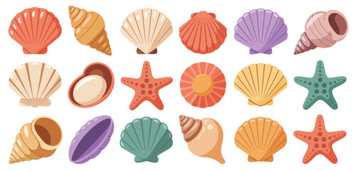 Collection of Colorful Seashells and Starfish Illustrations