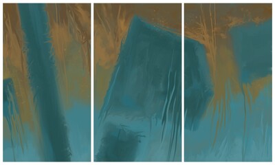 Modern interior triptych. The picture is painted by hand on a tablet.