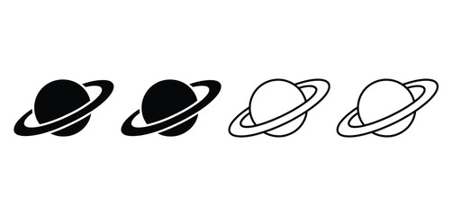 Four Simple Planet Icons with Rings Set