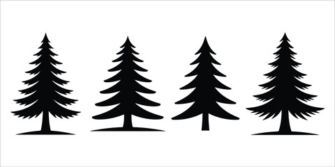 Fototapeta premium Christmas tree icon set vector silhouette on white background.
