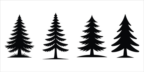 Obraz premium Christmas tree icon set vector silhouette on white background.