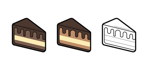 Three Variations of Chocolate Layer Cake Slice Illustration