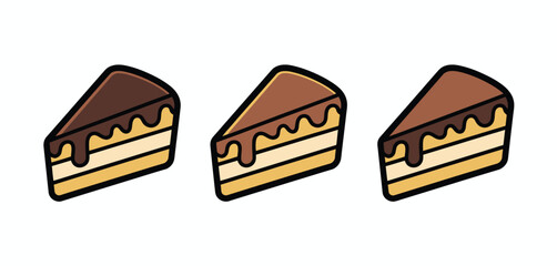 Three Delicious Chocolate Fudge Cake Slices Illustration