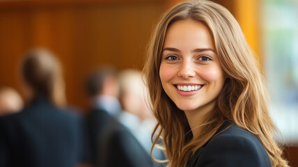 Fototapeta premium A confident and cheerful young business woman giving a presentation to colleagues in a boardroom