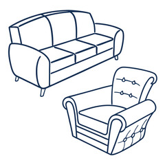 sofa and armchair outline icon set solid white .eps