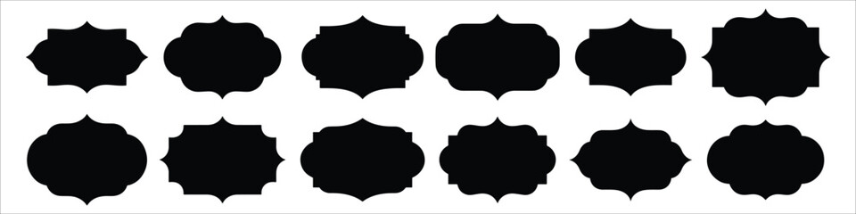 ornate labels icon set vector silhouette on white background.
