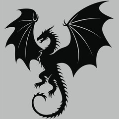 Majestic Dragon Silhouette in Flight A Symbol of Power Fantasy and Mythological Creatures with an Elegant and Strong Design