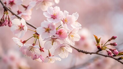 Fototapeta premium Serene Cherry Blossom Bloom Against a Soft Blue Sky – Springtime Nature Photography