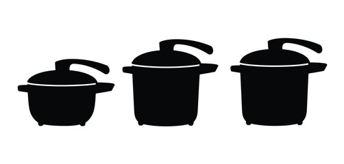 Three Black Silhouettes of Pressure Cookers in Different Sizes