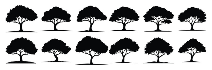 tree icon set vector silhouette on white background.
