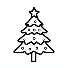 Classic Christmas tree icon in clean black outline with triangular shape, layered branches, and a star on top, representing holiday spirit, winter joy, and festive seasonal celebration symbolism

