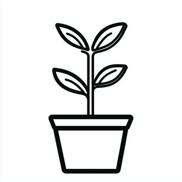Fototapeta Minimalist plant pot outline icon in black and white line art style showing a small decorative flower container with simple clean curves perfect for modern gardening and botanical design themes
