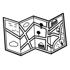 Black and White Line Art Map Illustration Travel and City Guide