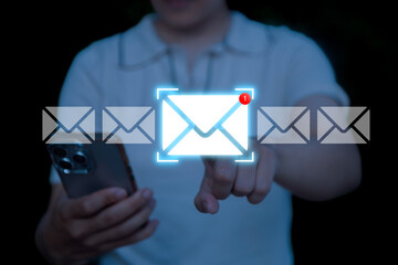 New email notification concept, business email communication, digital marketing , woman...