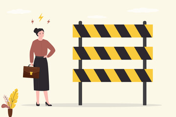 Barrier to business development. Dead end in career. Businesswoman thinking career ladder and overcoming obstacles. Problem in path of female employee. Sexism, discrimination