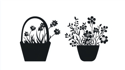 A small, isolated potted plant with black and white flowers and young leaves shows the delicate beauty of growing life