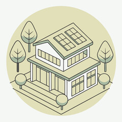 Sustainable building icon in eco-friendly outline style