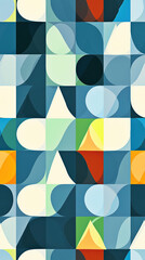 Modern Abstract Geometric Pattern with Rounded Triangles and Circles – Soft Pastel Grid Design for Backgrounds and Textures