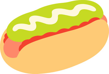 Hot dog with tomato, avocado and mayo. Traditional fast food sandwich, popular in Chile as 