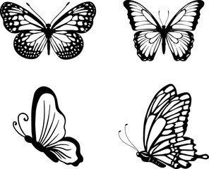 Set of Silhouette Butterflies Isolated. Insect butterfly outline.