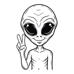 Friendly Alien Offering a Peace Sign A Cartoonish and Whimsical Depiction of Extraterrestrial Life Making a Gesture of Harmony