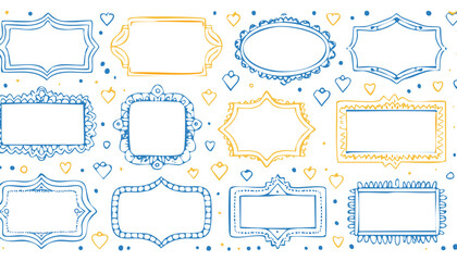 Vintage hand drawn frames with whimsical lines, bows, ribbons. Cute pink red minimalist line art borders.Vintage hand drawn frames with whimsical lines, bows, ribbons. Cute pink red minimalist line