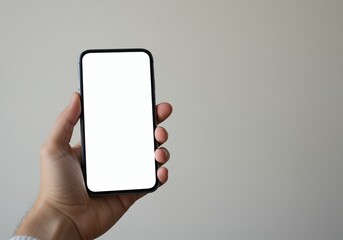 Hand Holding Smartphone with Blank White Screen Mockup for App Presentation