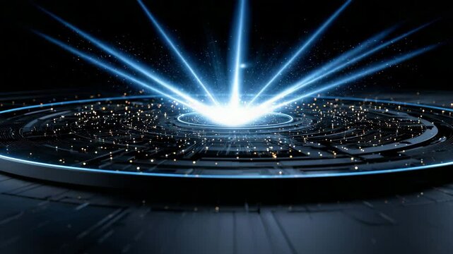 Circular structure with central light source illuminating the surrounding area in darkness