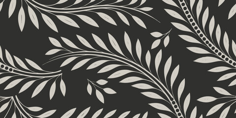Elegant Gray Leaf Pattern on Dark Background