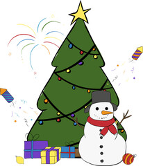 Christmas composition isolated. Vector graphic line ink illustration. Xmas Festive background with realistic objects. Greeting card, banner, web poster. vector illustration