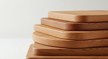 Stacked Wooden Cutting Boards - A stack of rounded-edge wooden cutting boards showcases craftsmanship, natural beauty, kitchen essentials, culinary preparation, and rustic charm