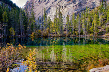 Grassy Lake. Alberta. Canada. Lake in the Rocky Mountains. Famous tourist routes.