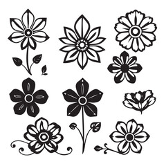Collection of black and white floral designs for decoration