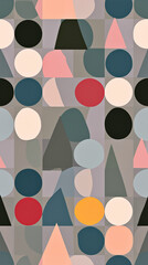 Modern Abstract Geometric Pattern with Rounded Triangles and Circles – Soft Pastel Grid Design for Backgrounds and Textures