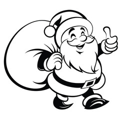 Cheerful Cartoon Santa Claus with a Sack Giving a Thumbs Up Festive Vector Illustration for Holiday Designs