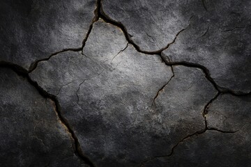 Obraz premium Cracked gray stone surface with dark fissures creating a textured background