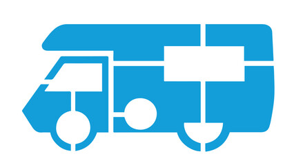 Blue Vector Icon sticker of the motorhome Vector monochrome illustration of a camper van icon isolated on white background