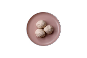 Chicken meatballs, cutlets steamed with salt and spices, a healthy meal