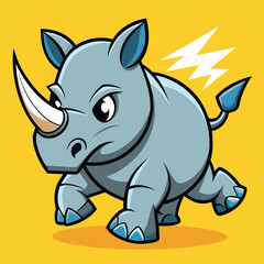 Fototapeta premium Rhino charges forward large horn prominent powerful mammal in grassland