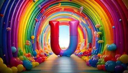 Colorful Rainbow Tunnel with Letter U