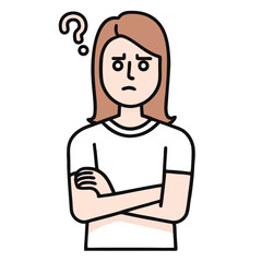 Unsure woman with crossed arms appears thoughtful as she wonders about something above