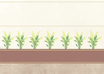 グリーンの植栽があるパーテーションの背景