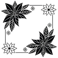 Obraz premium Elegant black and white christmas floral border featuring poinsettia and snowflakes
